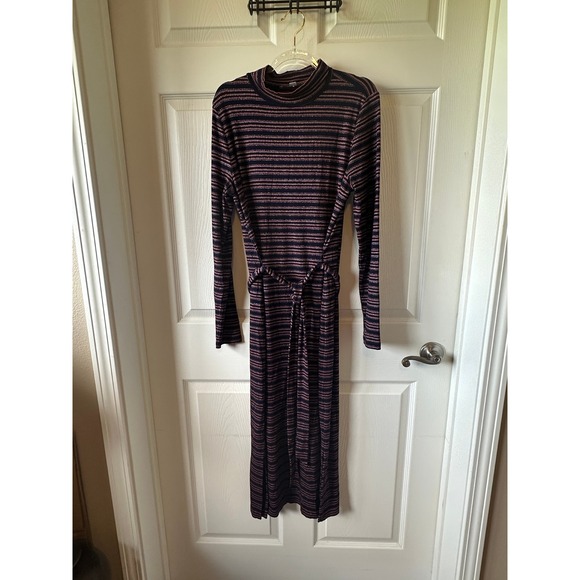 LOFT Dresses & Skirts - LOFT‎ Womens Striped Long Sleeve Mock Neck Belted Midi Dress